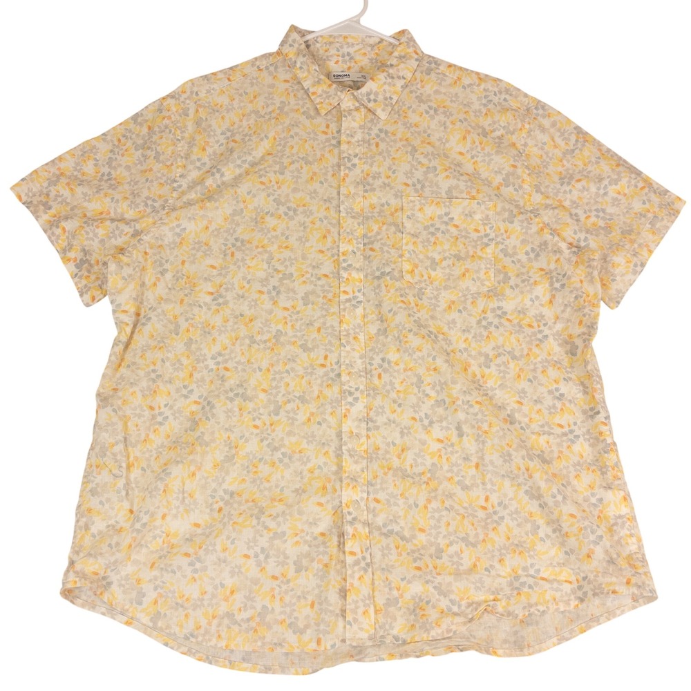 Sonoma Goods For Life Mens XXL Short Sleeve Floral Button Down Shirt Yellow Grey